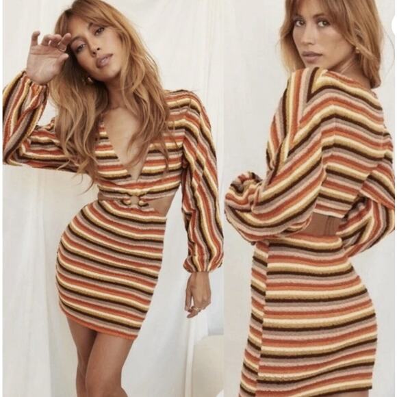12th  Tribe Striped Cutout Long Sleeve Mini Dress - Picture 5 of 5